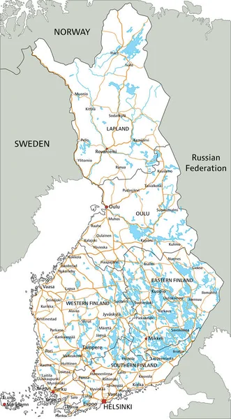 Hoja Ruta Detallada Finlandia Con Etiquetado — Archivo Imágenes Vectoriales