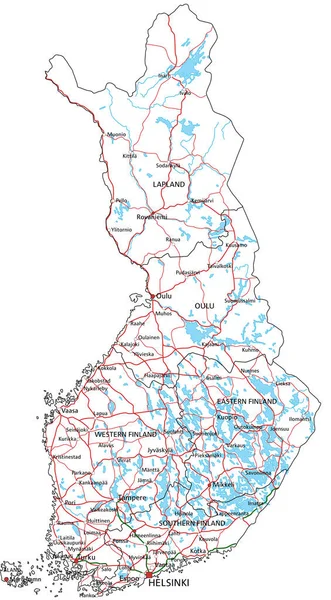 フィンランドの道路や高速道路の地図 ベクターイラスト — ストックベクタ