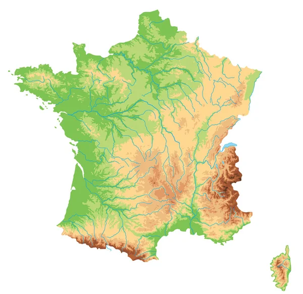 Mapa Físico França Altamente Detalhado —  Vetores de Stock