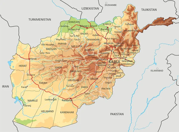 Sehr Detaillierte Afghanistan Karte Mit Beschriftung — Stockvektor