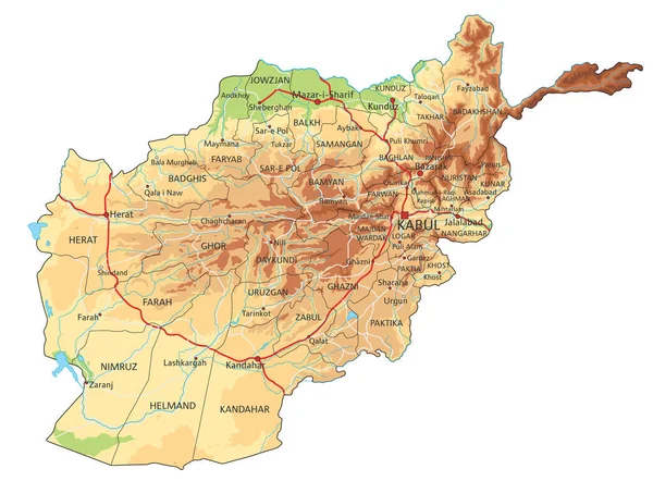 Sehr Detaillierte Afghanistan Karte Mit Beschriftung — Stockvektor