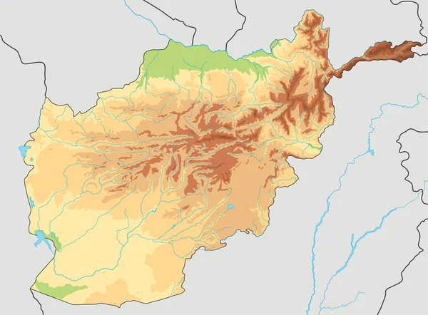 Vysoce Podrobná Afghánistánská Fyzická Mapa Označením — Stockový vektor
