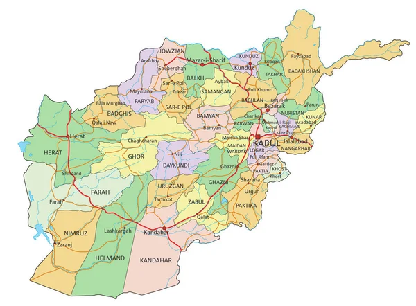 Afganistán Mapa Político Editable Altamente Detallado Con Etiquetado — Vector de stock