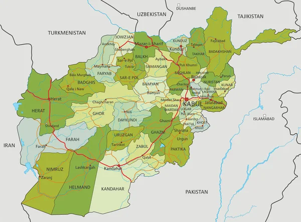 Hoch Detaillierte Editierbare Politische Landkarte Mit Getrennten Ebenen Afghanistan — Stockvektor