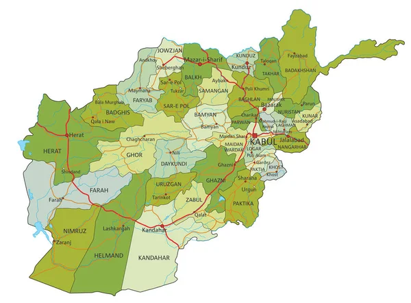 Carte Politique Modifiable Très Détaillée Avec Des Couches Séparées Afghanistan — Image vectorielle
