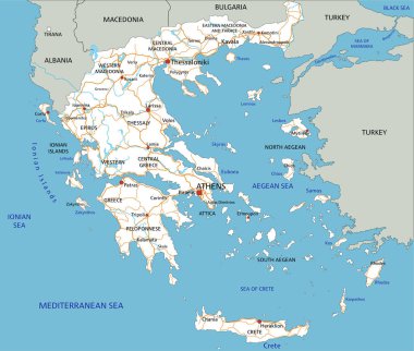 Etiketli yüksek ayrıntılı Yunanistan yol haritası.
