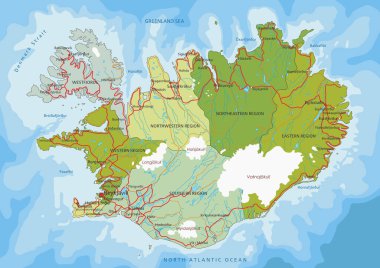 Ayrık katmanlı, son derece detaylı politik harita. İzlanda.