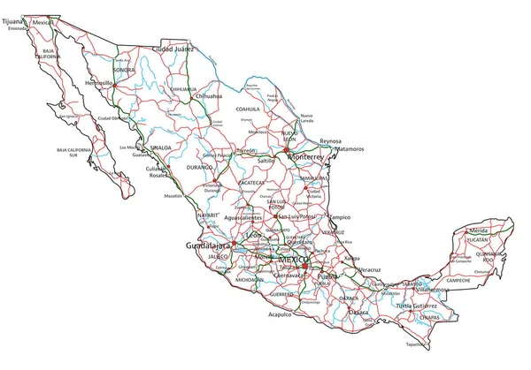 México Road Highway Map Ilustración Vectorial — Vector de stock