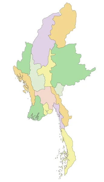 ミャンマー 詳細な編集可能な政治地図 — ストックベクタ