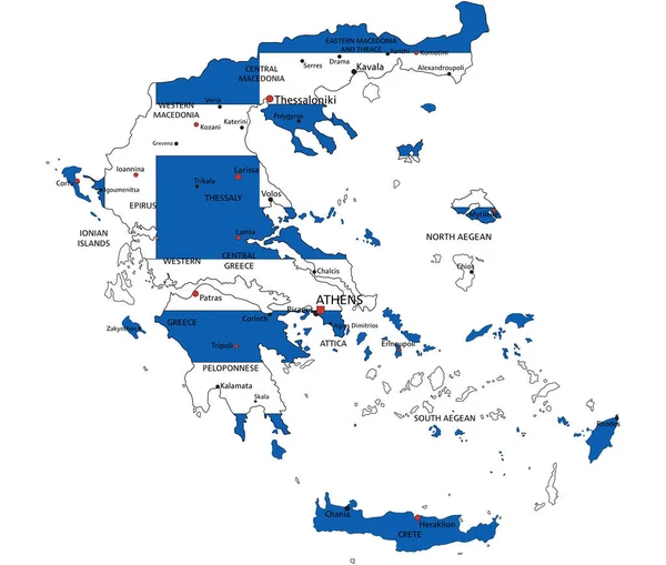 Řecko Velmi Podrobná Politická Mapa Národní Vlajkou Izolované Bílém Pozadí — Stockový vektor