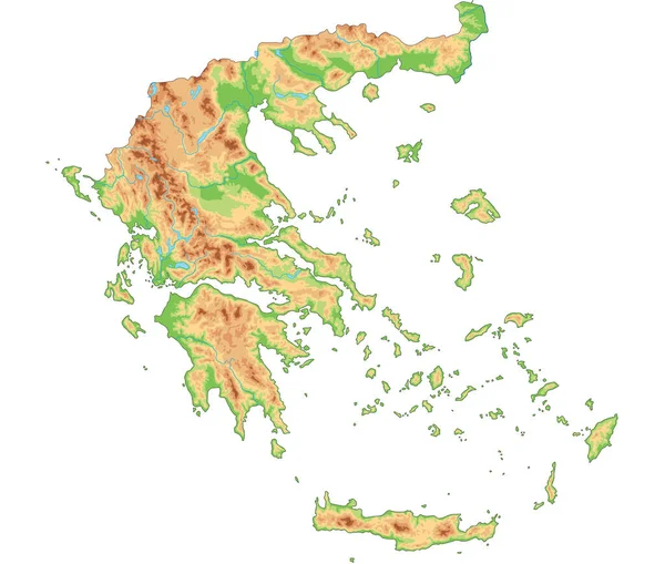 Mapa Físico Grécia Detalhado Elevado — Vetor de Stock