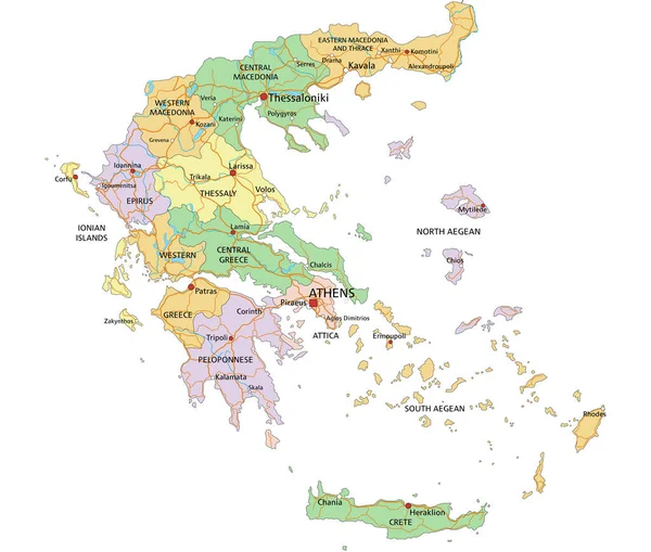 Řecko Vysoce Podrobná Upravitelná Politická Mapa Označením — Stockový vektor