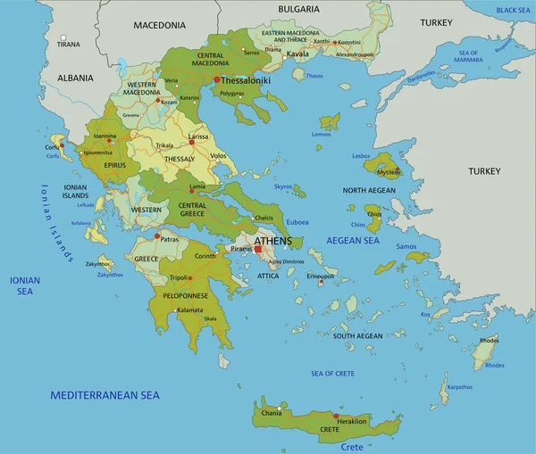 独立したレイヤーを持つ非常に詳細な編集可能な政治マップ ギリシャ — ストックベクタ