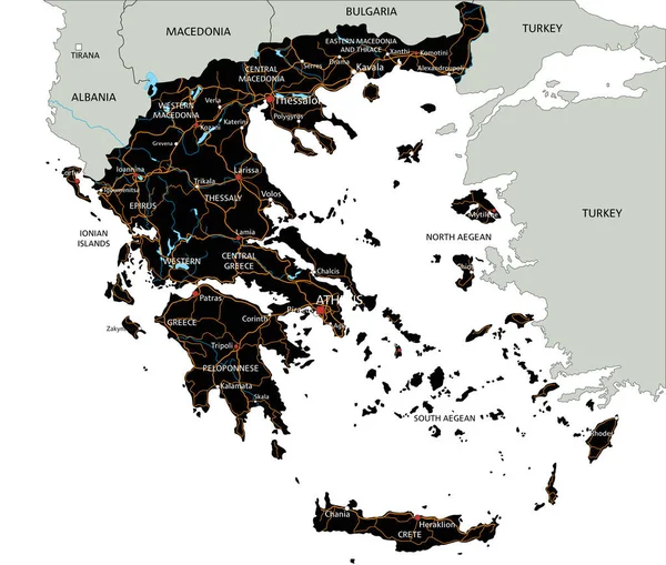 Дорожная Карта Греции Маркировкой — стоковый вектор