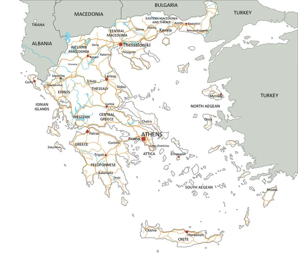 Hohe Detaillierte Griechenland Roadmap Mit Beschriftung — Stockvektor