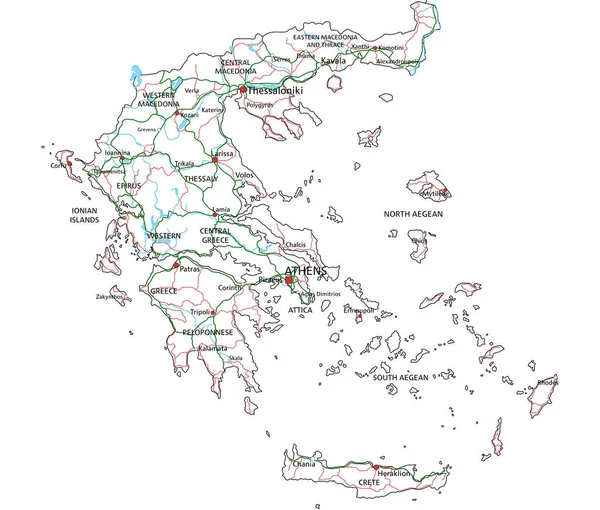 ギリシャの道路や高速道路の地図 ベクターイラスト — ストックベクタ