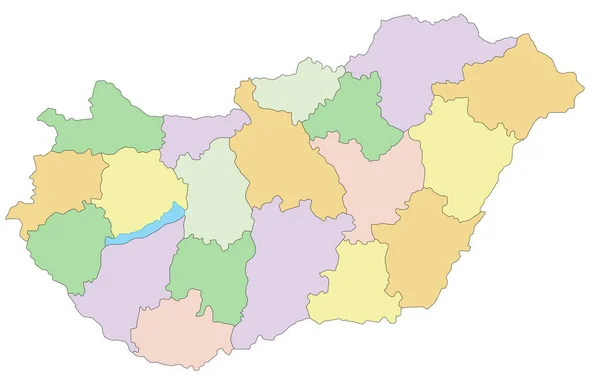 Hungría Mapa Político Editable Muy Detallado — Archivo Imágenes Vectoriales