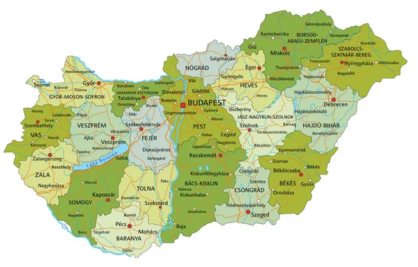 Mapa Político Editable Altamente Detallado Con Capas Separadas Hungría — Archivo Imágenes Vectoriales