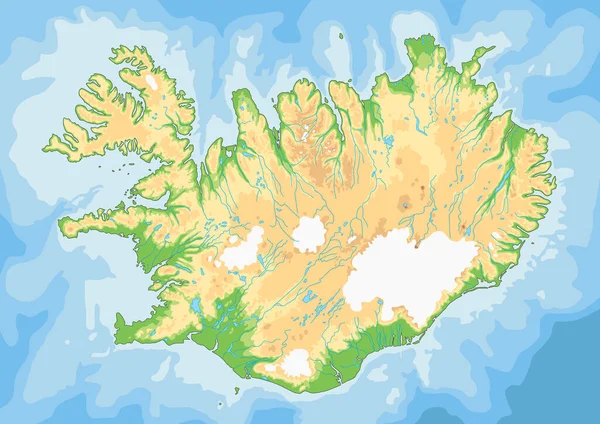 Mapa Físico Islândia Altamente Detalhado —  Vetores de Stock