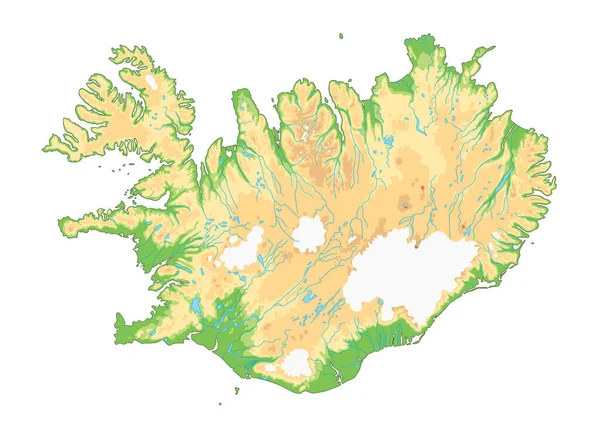 Mycket Detaljerad Fysisk Karta Över Island — Stock vektor