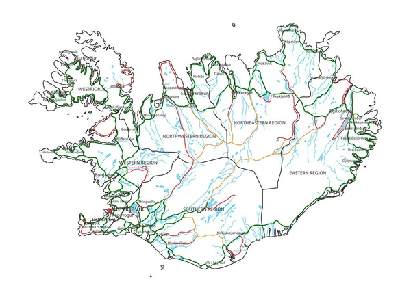 Islandia Drogowa Mapa Autostrady Ilustracja Wektora — Wektor stockowy