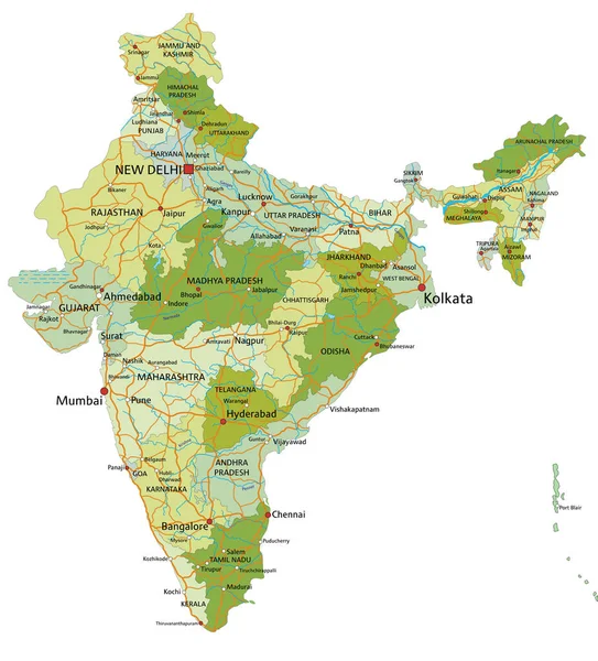 Ayrık katmanlı, son derece detaylı politik harita. Hindistan.