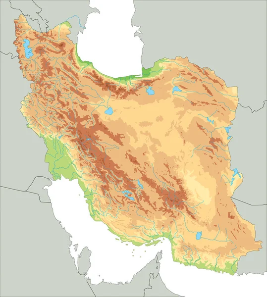 Carte Physique Détaillée Iran — Image vectorielle