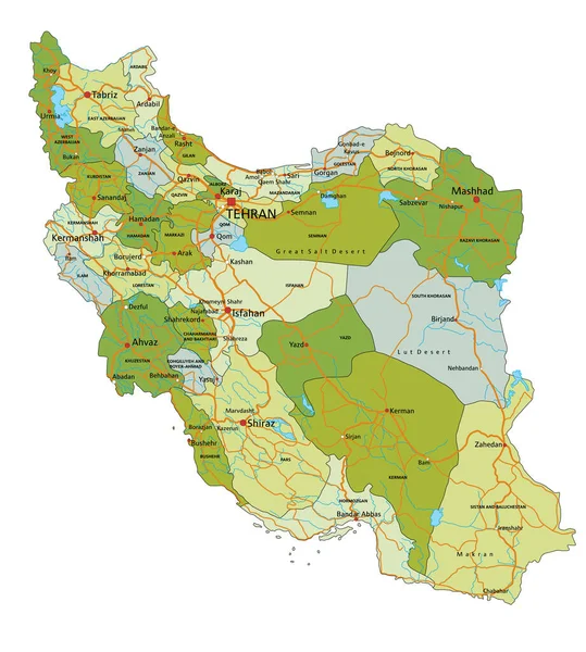 Bardzo Szczegółowa Edytowalna Mapa Polityczna Oddzielnymi Warstwami Iran — Wektor stockowy