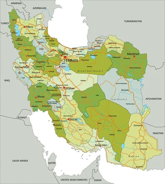 Mapa Político Editável Altamente Detalhado Com Camadas Separadas Irão — Vetor de Stock