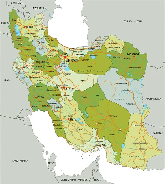 Carte Politique Modifiable Très Détaillée Avec Des Couches Séparées Iran — Image vectorielle