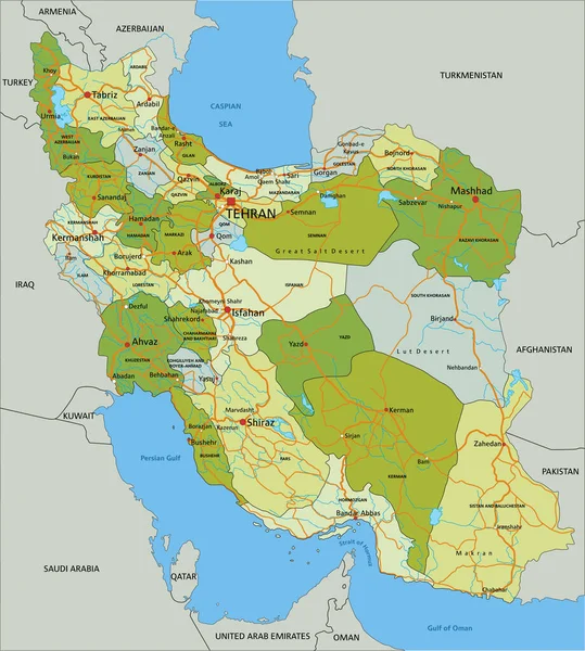 Mapa Político Editável Altamente Detalhado Com Camadas Separadas Irão — Vetor de Stock