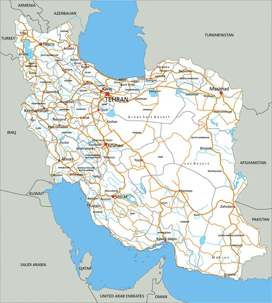Висока Детальна Карта Ірану Маркуванням — стоковий вектор