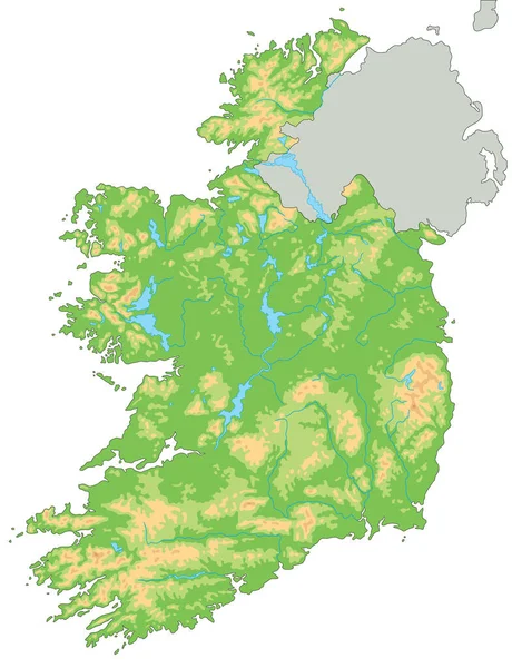 Peta Fisik Irlandia Terperinci Tinggi - Stok Vektor