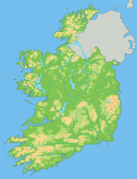 Hög Detaljerad Fysisk Karta Över Irland — Stock vektor