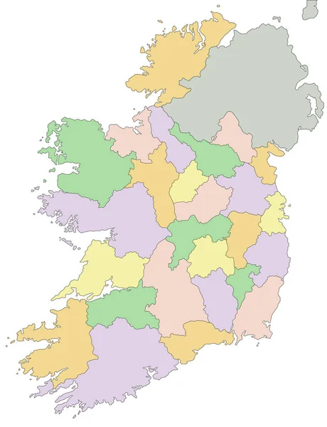 アイルランド 詳細な編集可能な政治地図 — ストックベクタ