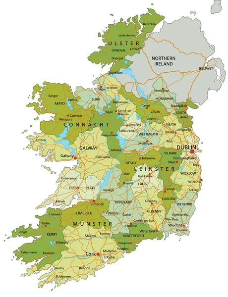 Bardzo Szczegółowa Edytowalna Mapa Polityczna Oddzielnymi Warstwami Irlandia — Wektor stockowy