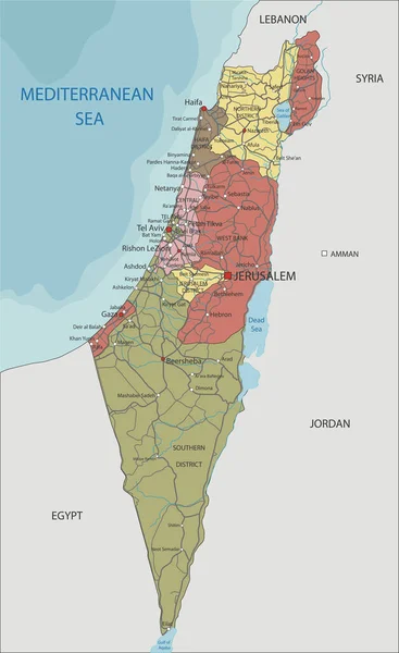 Mapa Político Israel Detalhado — Vetor de Stock