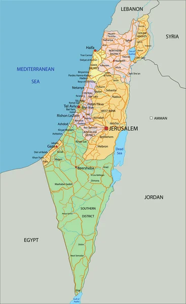 Israel Mapa Político Altamente Detallado Editable Con Etiquetado — Archivo Imágenes Vectoriales