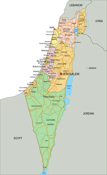 Israel Mapa Político Altamente Detallado Editable Con Etiquetado — Archivo Imágenes Vectoriales