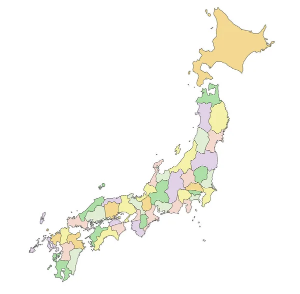 Japonsko Vysoce Podrobná Upravitelná Politická Mapa — Stockový vektor