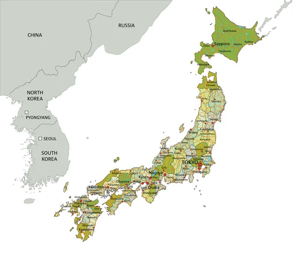 Mapa Político Editable Altamente Detallado Con Capas Separadas Japón — Vector de stock