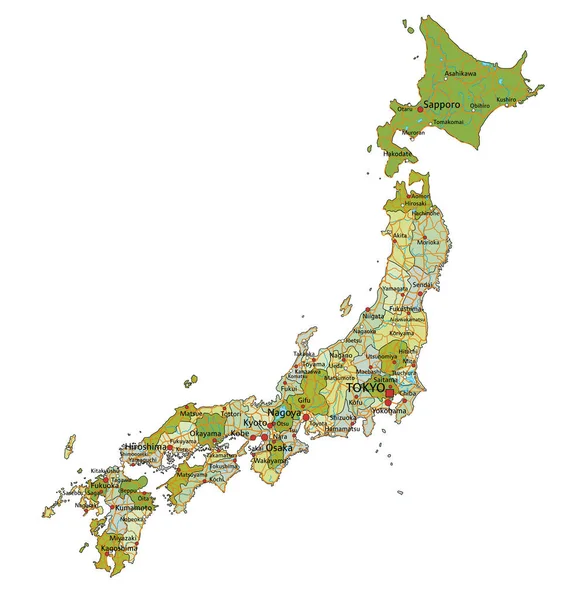Carte Politique Modifiable Très Détaillée Avec Des Couches Séparées Japon — Image vectorielle
