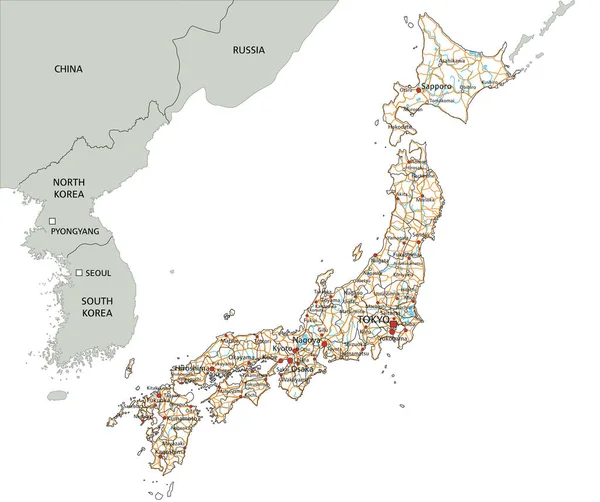 Mapa Ruta Detallado Japón Con Etiquetado — Vector de stock