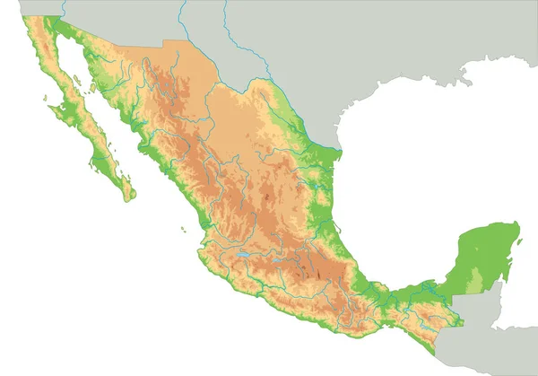 Alta Mappa Fisica Dettagliata Del Messico — Vettoriale Stock