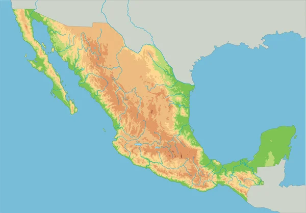 Wysoka Szczegółowa Mapa Fizyczna Meksyku — Wektor stockowy