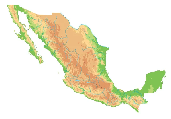 Mapa Físico México Detalhado Elevado — Vetor de Stock