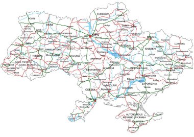 Ukrayna yolu ve otoyol haritası. Vektör illüstrasyonu.