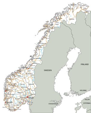 Etiketli yüksek detaylı Norveç yol haritası.