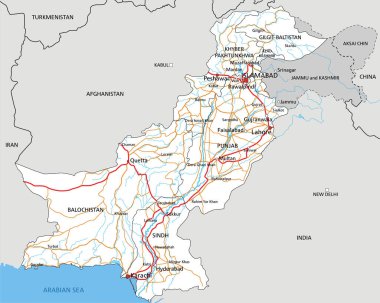 Etiketli yüksek detaylı Pakistan yol haritası.