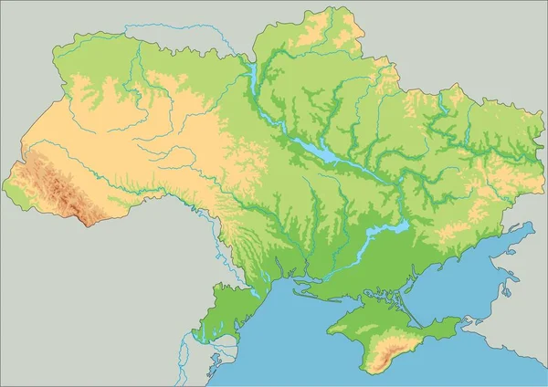 高度详细的乌克兰物理地图 — 图库矢量图片
